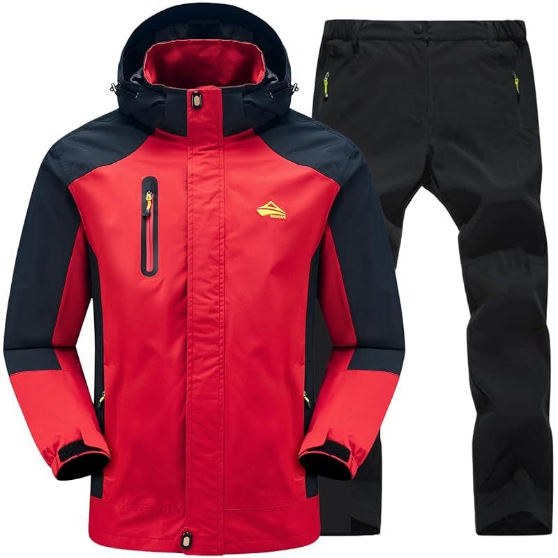 【新品】 [ベンケ] 【屋久島登山ガイド監修】 アウトドアジャケット 上下セット メンズ 登山 釣り 自転車 キャンプ トレッキング 防水 ウェア 通勤 通学 トザン マウンテンパーカー レインウェア ウインドブレーカー カッパ 雨具 防風 撥水 (レッド 2