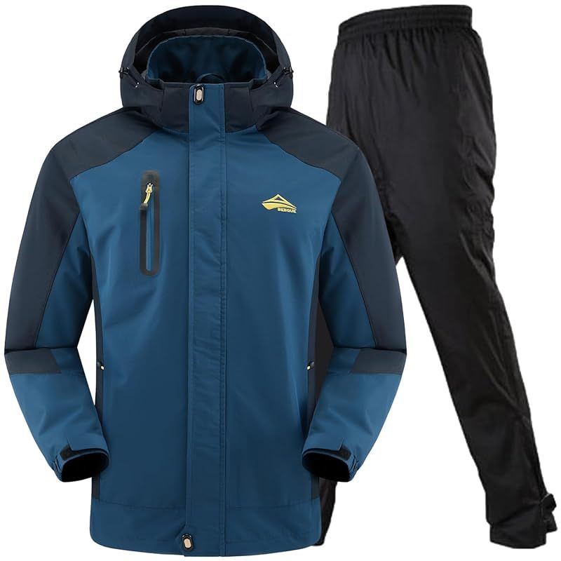 【新品】 [ベンケ] 【大雨でも快適】 レインウェア 登山 上下 メンズ アウトドアジャケット 釣り トザン ウェア レインパンツ マウンテンパーカー マウンテンジャケット 防水 撥水 カッパ 雨具 (ネイビー L)