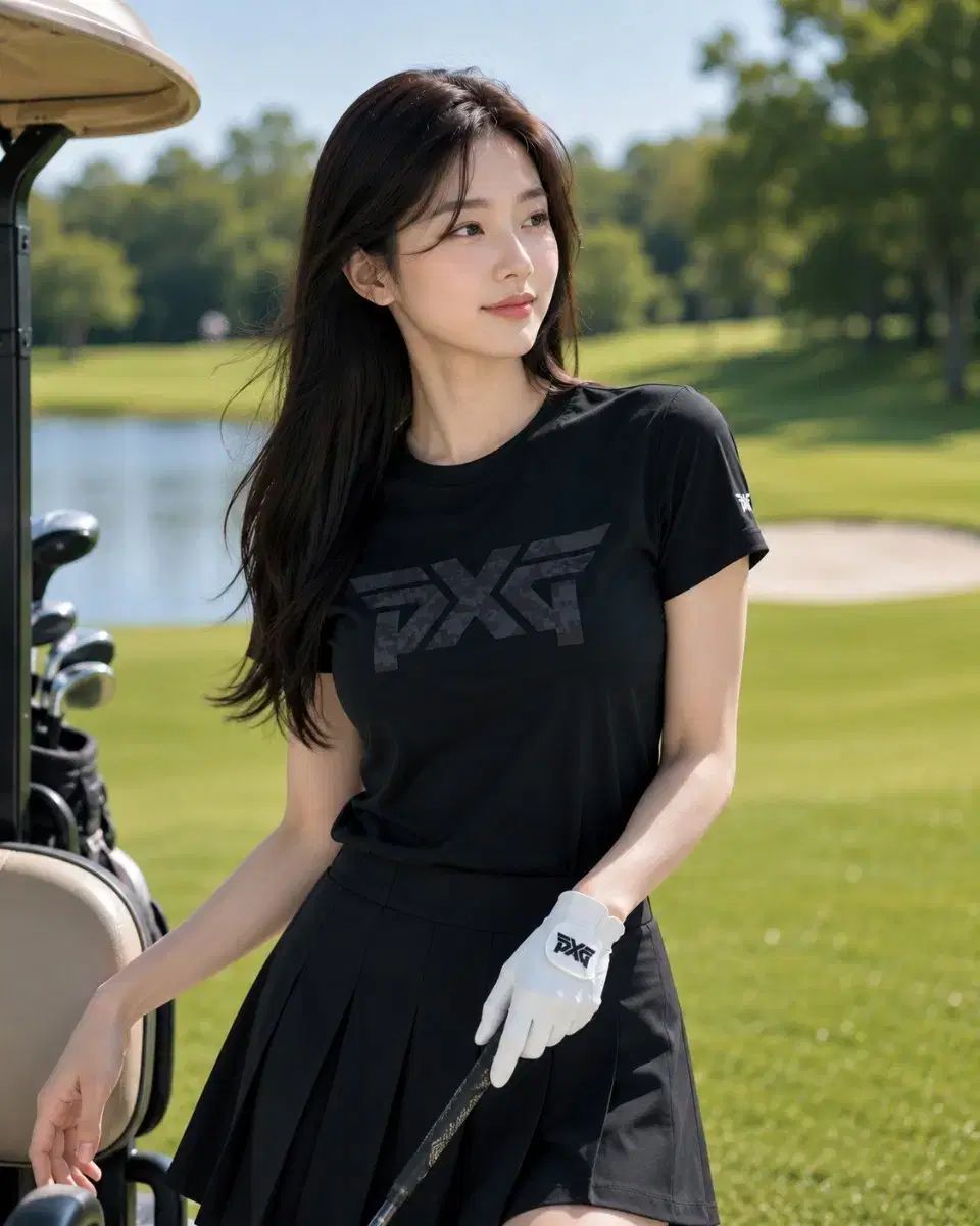 韓国国内正規品 PXG レディース フェアウェイ カモフラージュ ロゴ Tシャツ 半袖 S