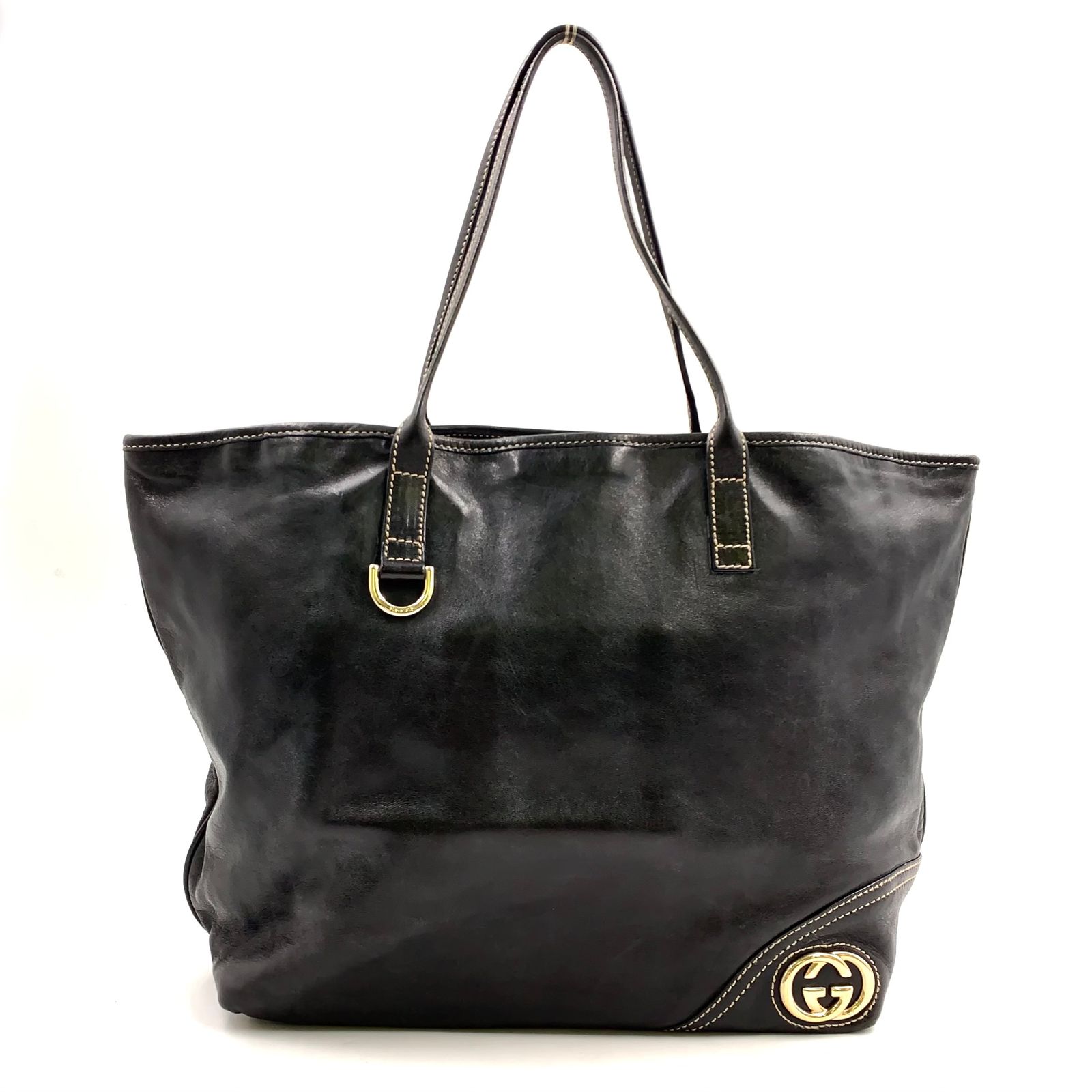 【新着】GUCCI ニューブリット レザー ブラック トートバッグ シルバー 169945