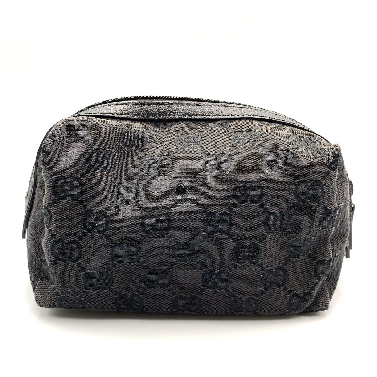 【新着】GUCCI GG柄 レザー、キャンバス ブラック ポーチ シルバー 29595