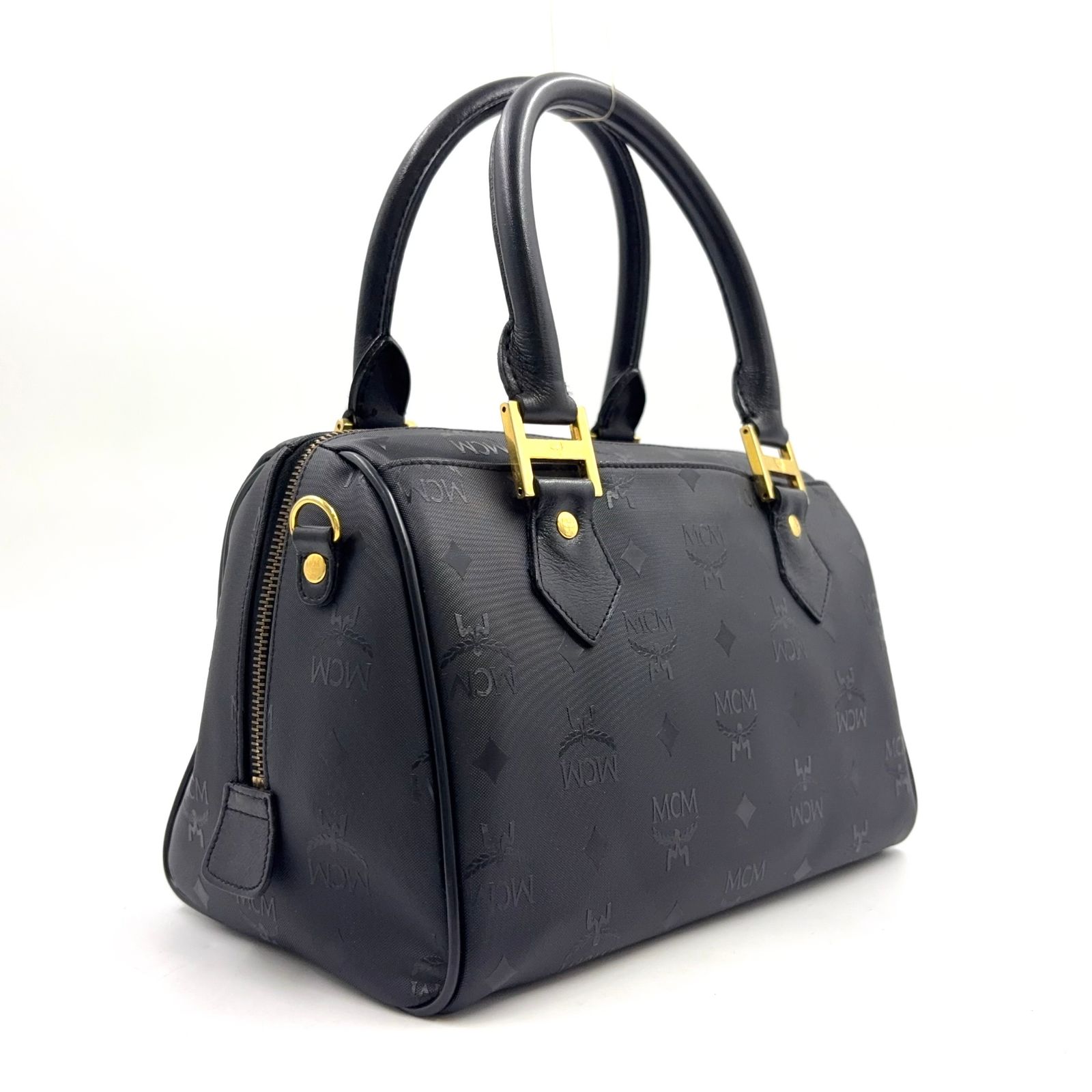 【良品】MCM ミニボストンバッグ ヴィセトス モノグラム ブラック 黒 MCM ヴィセトス ショルダーストラップ付属なし レザー、PVC ブラック