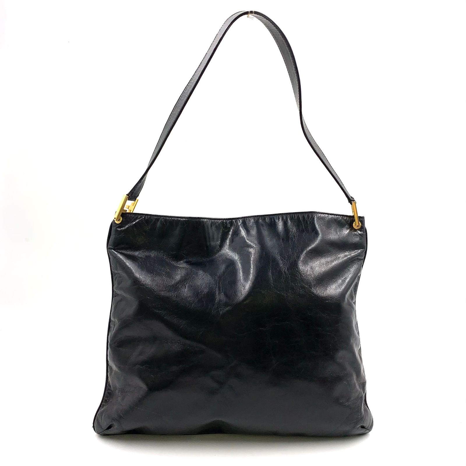 【新着】FENDI FFロゴ金具 レザー ブラック ワンショルダーバッグ ゴールド