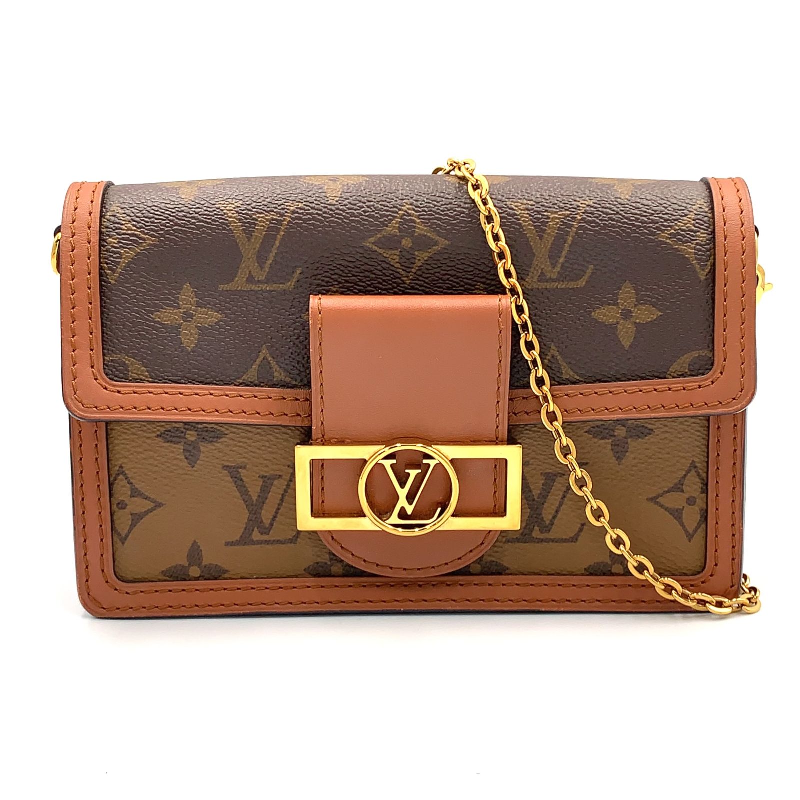 【新着】LOUIS VUITTON ポルトフォイユ ドーフィーヌ モノグラムリバース モノグラムリバース RFID対応 レザー、PVC ブラウン、ライトブラウン ショルダーバッグ ゴールド M68746