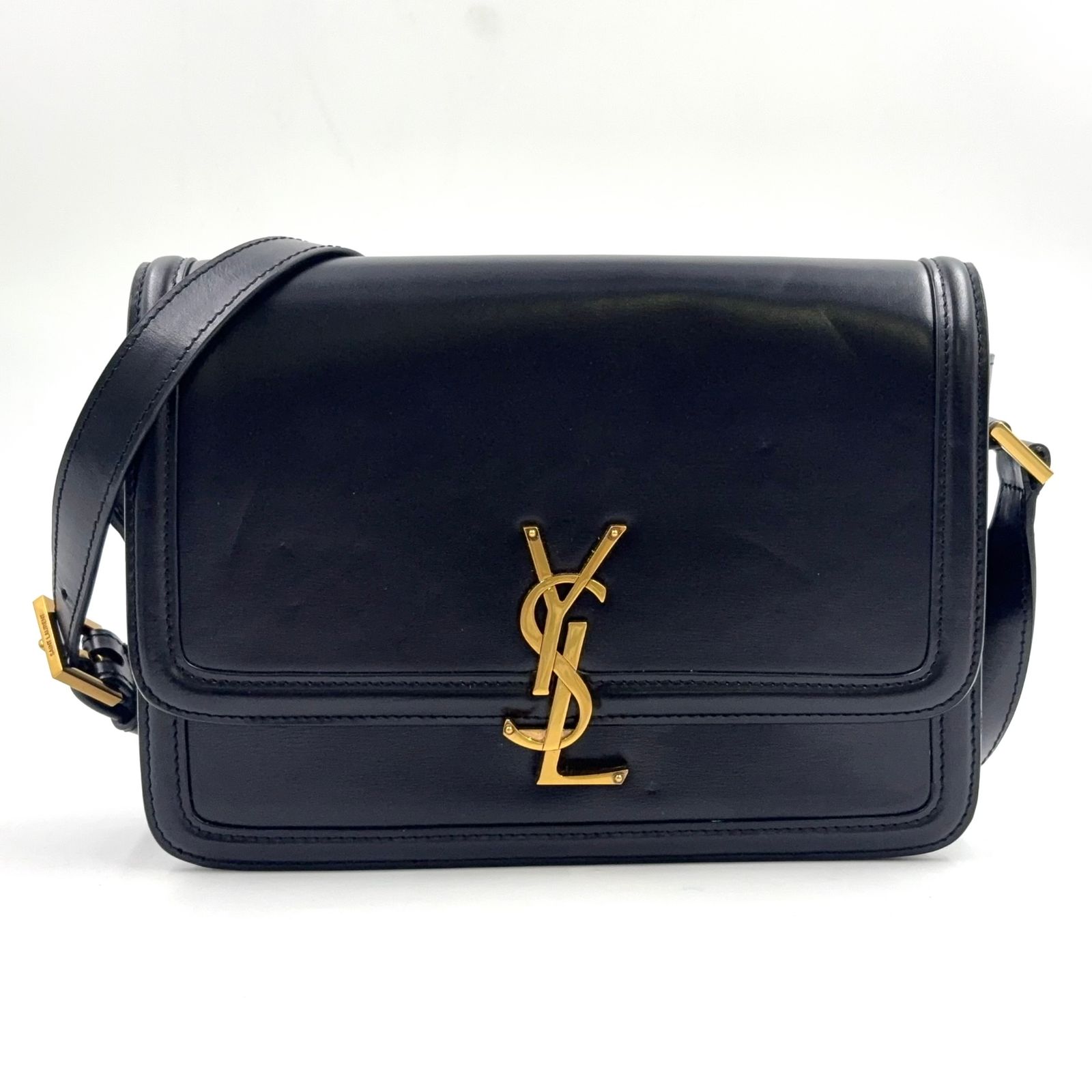【新着】SAINT LAURENT PARIS ソルフェリーノ レザー ブラック ショルダーバッグ ゴールド