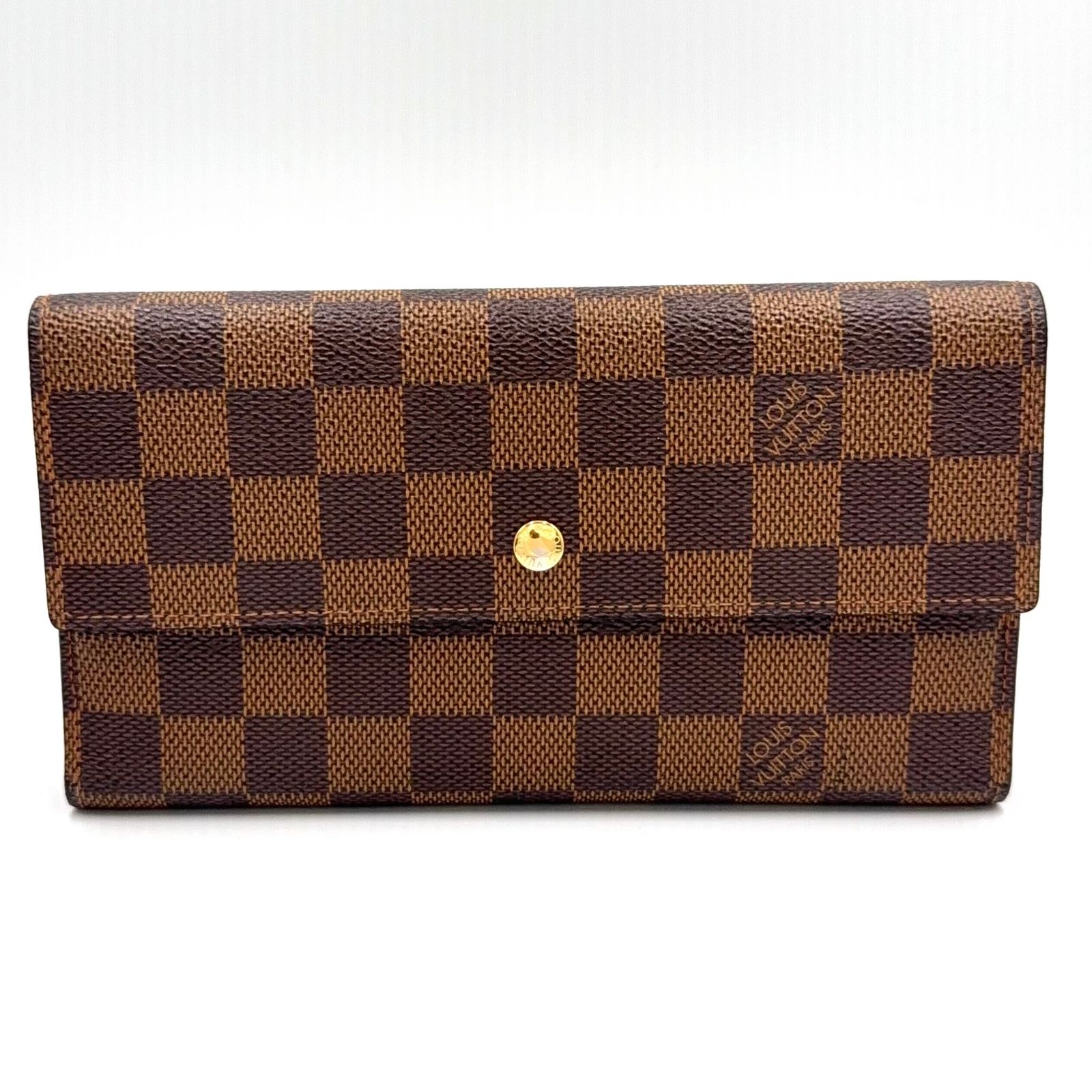 【新着】LOUIS VUITTON ポルトフォイユ インターナショナル ダミエエベヌ ダミエエベヌ イニシャル入り PVC ブラウン 三つ折り長財布 ゴールド N61217