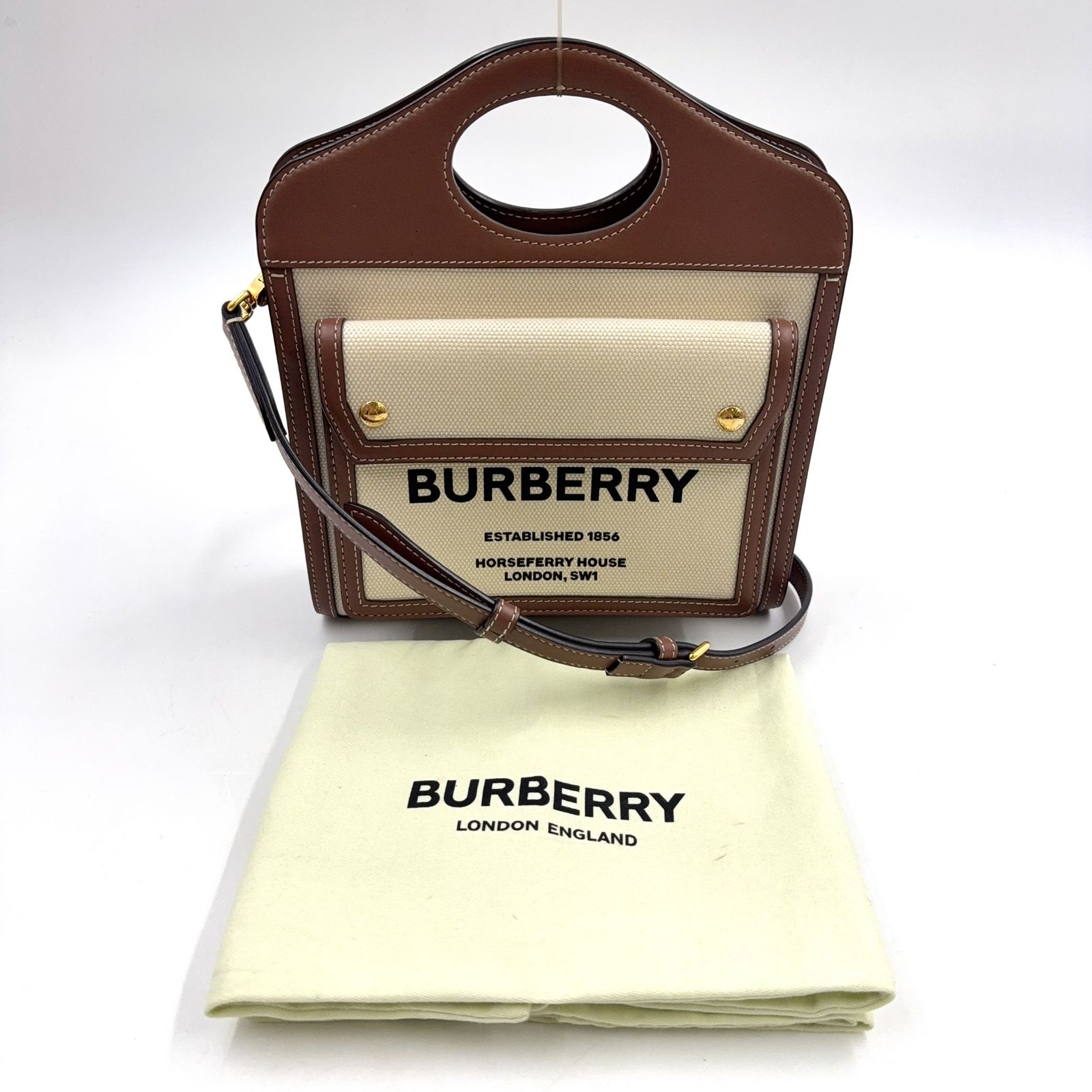 BURBERRY ミニツートン ポケット 2WAYショルダー レザー、キャンバス