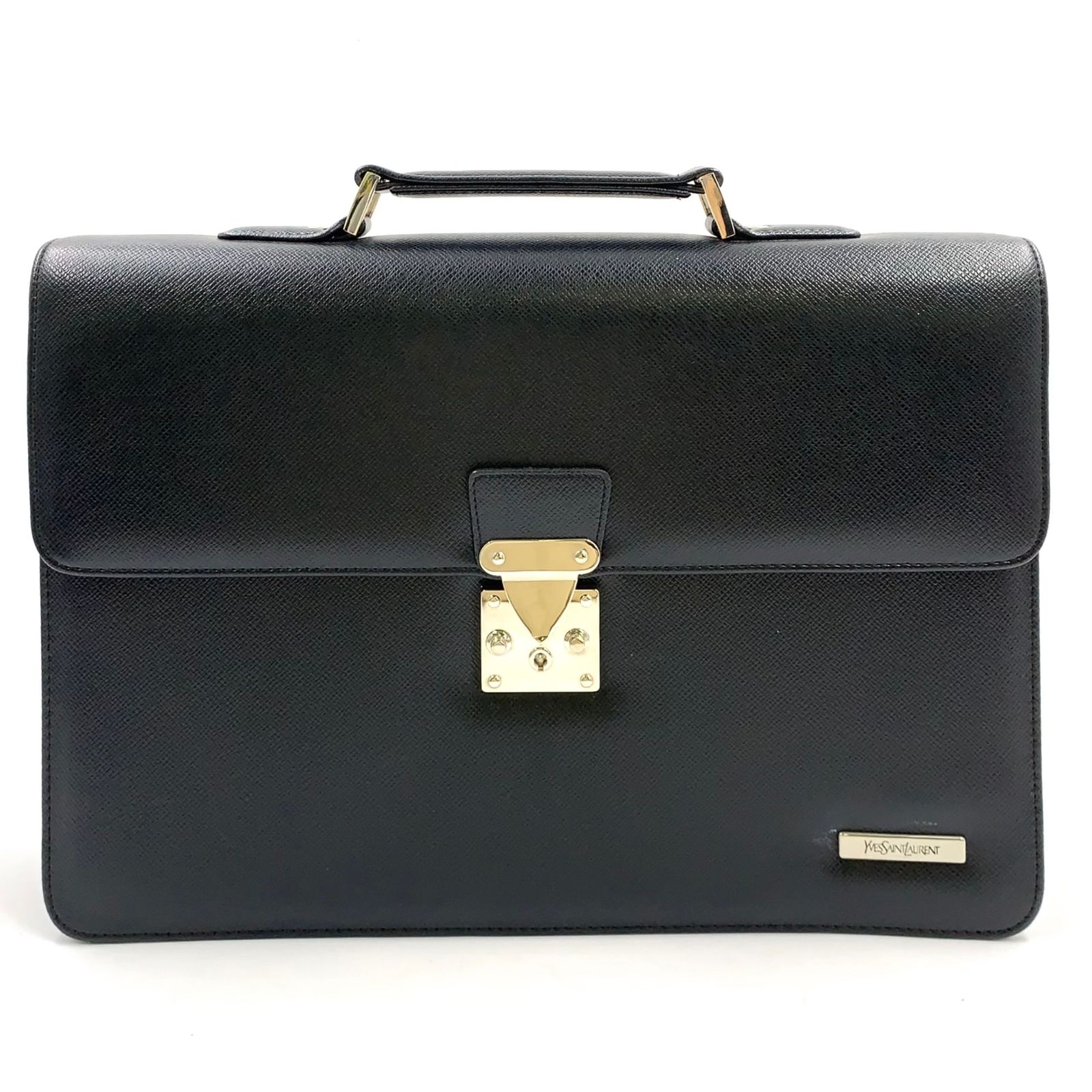 新着】YVES SAINT LAURENT YSLロゴプレート レザー ブラック ビジネス 