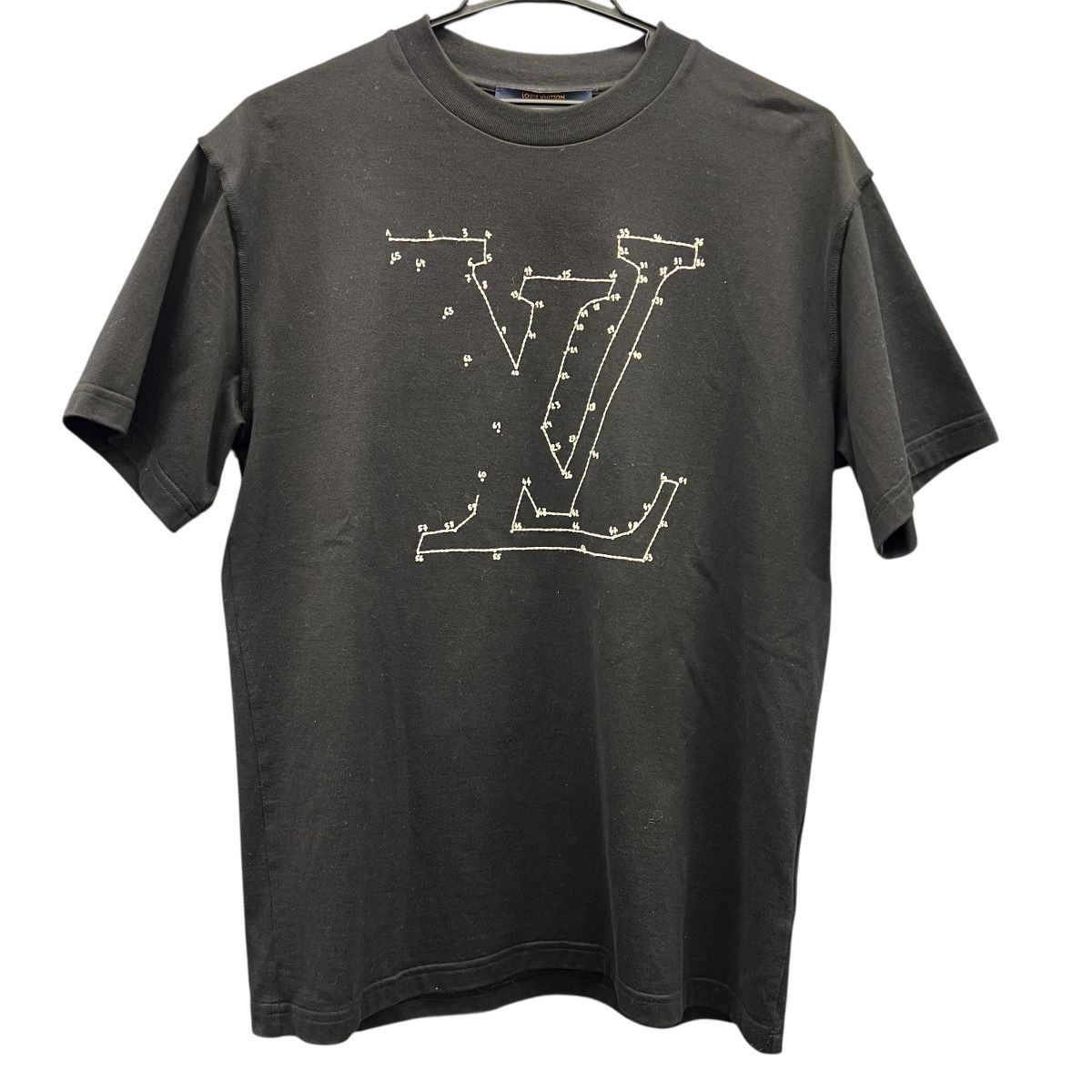 LOUIS VUITTON 極美品 ルイヴィトン 20AW LVステッチプリントアンドエンブロイダリー リバースロゴパッチ Tシャツ RM202M NPG HJY03W ブラック カットソー ヴァージルアブロー Aランク 中古 鑑定済