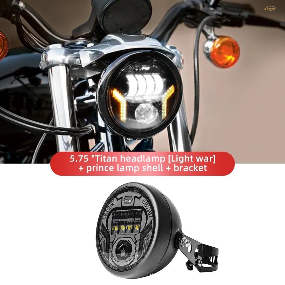 5.75インチLEDモーターサイクルヘッドライト（取付シェル付き）、5-3/4インチ丸型ライト（白色デイタイムランニングライト、アンバーターン