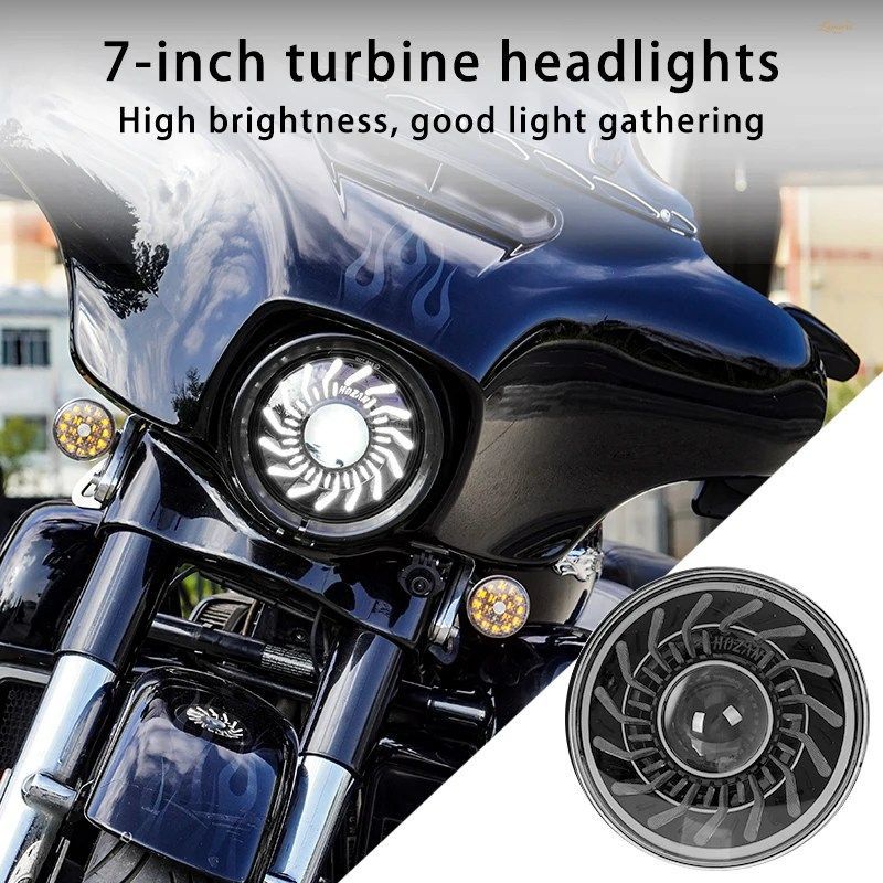 7インチ丸型LEDバイク用ヘッドライト、7インチバイク用ライト（ホワイト/アンバーDRL、スタートアップグレード、ウェルカムハロー付き） カ
