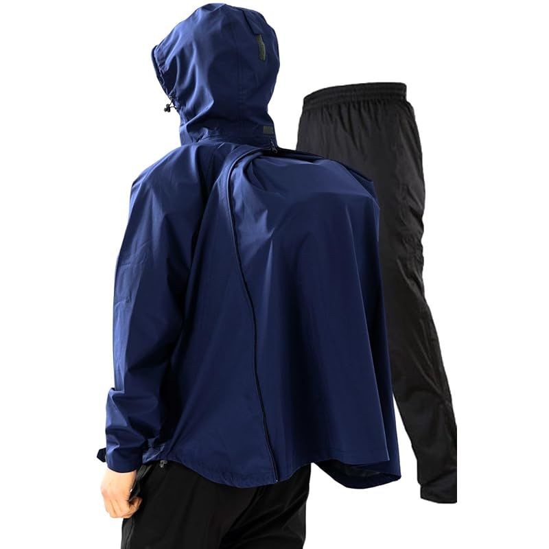 【新品】 [ベンケ] 【リュックも濡れない】 レインウェア 上下セット メンズ 防水 雨具 カッパ 自転車 レインパンツ 登山 釣り サイクル (ネイビー L)