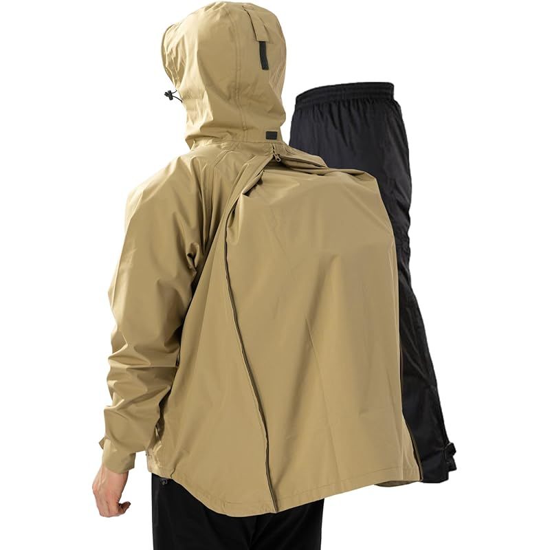 【新品】 [ベンケ] 【リュックも濡れない】 レインウェア 上下セット メンズ 防水 雨具 カッパ 自転車 レインパンツ 登山 釣り サイクル (ベージュ M)