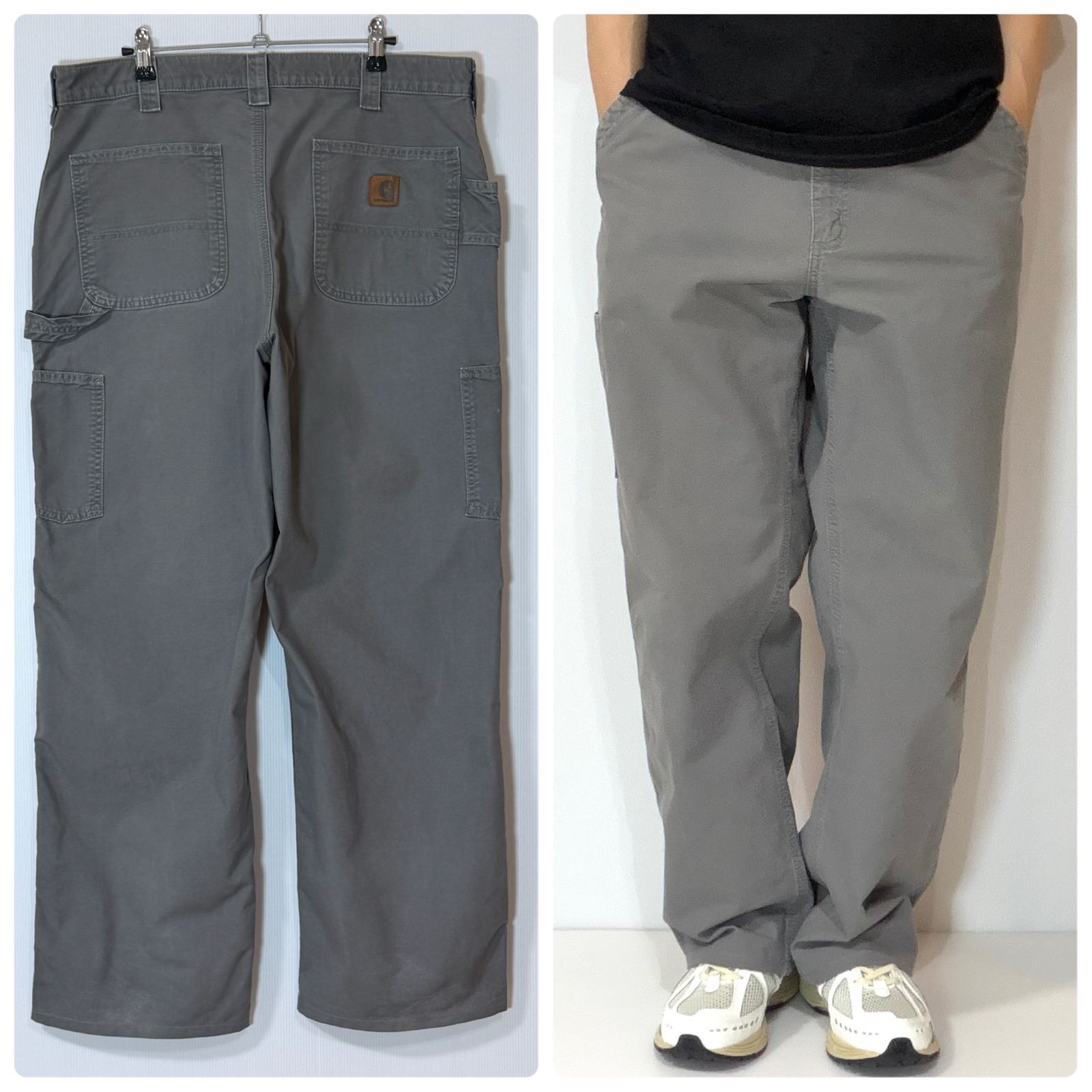 極太 良サイズ Carhartt カーハート ライトダック地 ペインターパンツ B151 FAT Original Dungaree Fit 実寸W37L30 ファティーグ グレー ワークパンツ 薄手 ワイドバギーパンツ 美フェード US企画p26053631