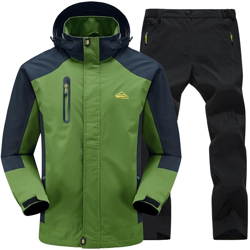 【新品】 [ベンケ] 【屋久島登山ガイド監修】 アウトドアジャケット 上下セット メンズ 登山 釣り 自転車 キャンプ トレッキング 防水 ウェア 通勤 通学 トザン マウンテンパーカー レインウェア ウインドブレーカー カッパ 雨具 防風 撥水 (グリーン