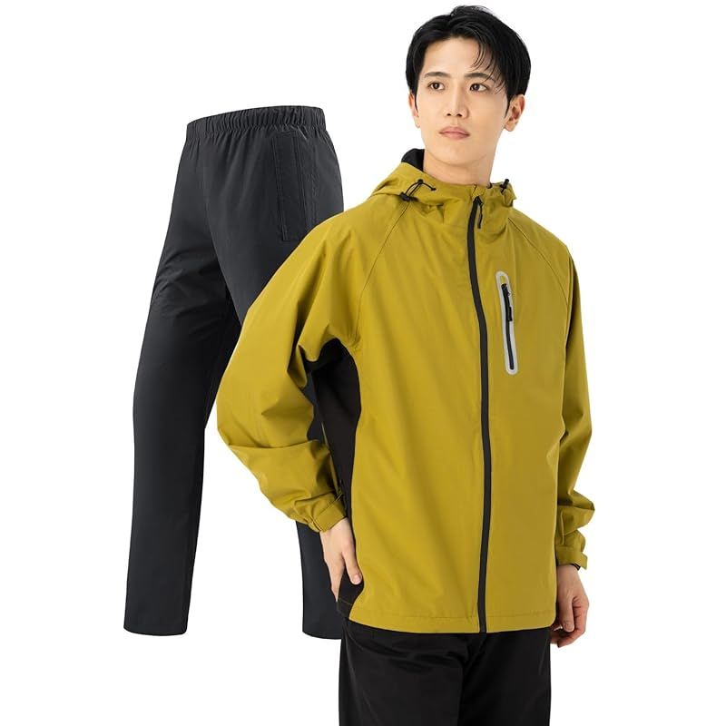【新品】 [ベンケ] 【裏地メッシュで蒸れにくい】 レインウェア 上下セット メンズ カッパ 通勤 通学 防水 雨具 自転車 サイクル レインパンツ 登山 釣り (カーキ M)