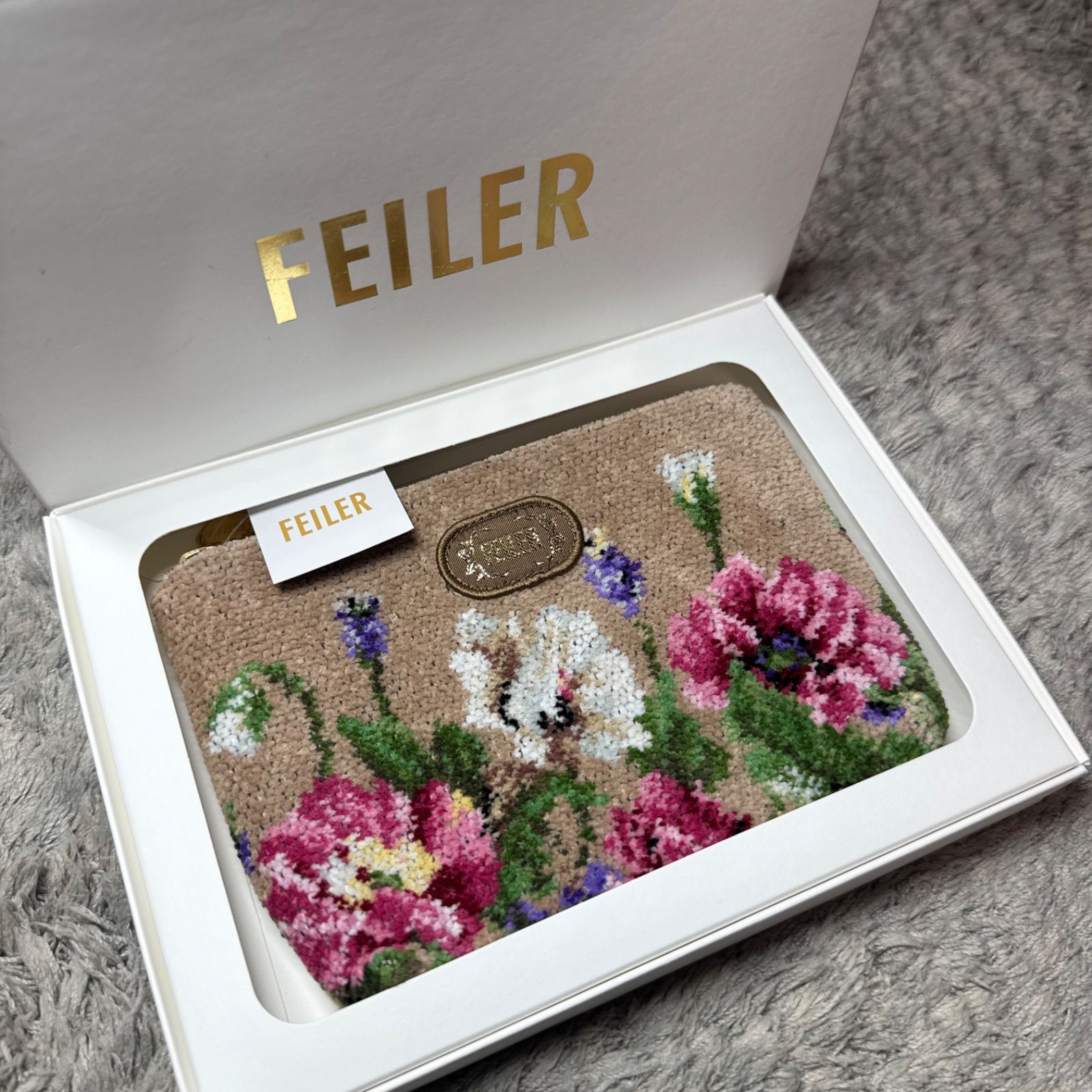 未使用】FEILER フェイラー ポーチ 小物入れ ベージュ 箱付き - メルカリ