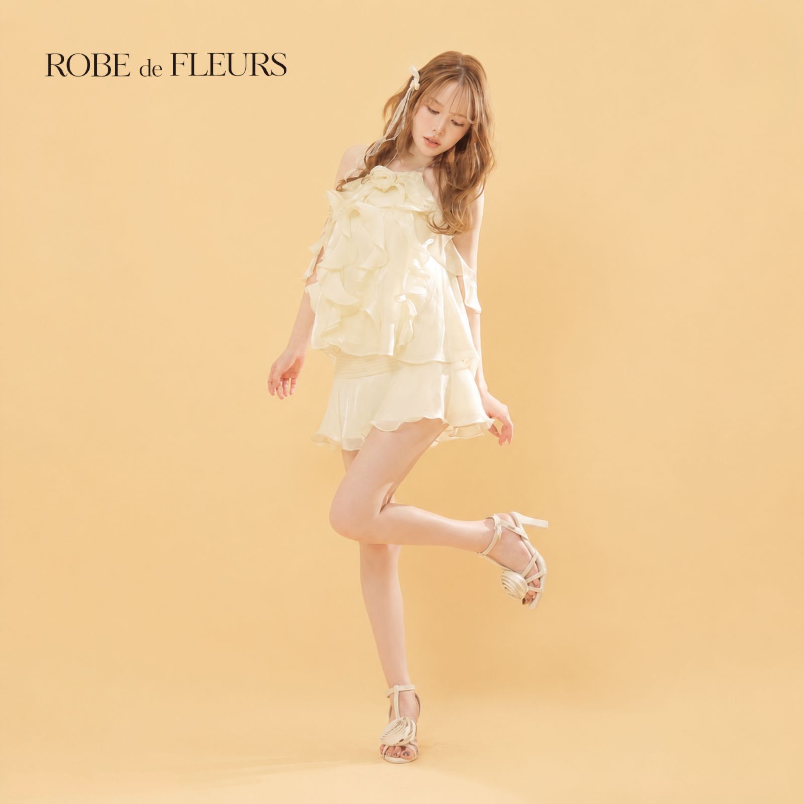 ROBE de FLEURS ローブドフルール fm4912 キャバドレス ミニドレス セットアップ サテン アイボリー