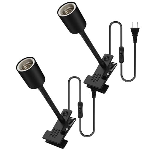 Aiwode クリップライトソケット 電球ソケット E26口金 耐熱セラミック製 植物育成ライト対応 日常照明にも使用可能 スイッチ付 1.84mコード 角度調整可能 ネックチューブの長さ 15.1 CM ブラック 2個装as 475d60f7
