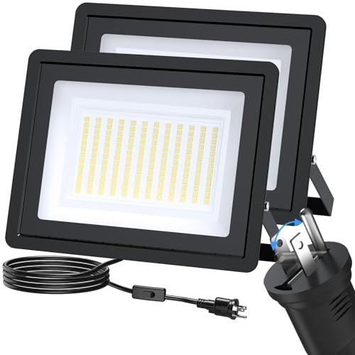 led投光器 屋外用 100w 2点セット 独立スイッチ搭載 3ピン2ピンプラグ切替対応 15000LM 超高輝度 6500K昼光色 防水仕様 120度照射 庭園 駐車場 倉庫 工場向け 長寿命 省エネ Coizaberaas a15d6da0