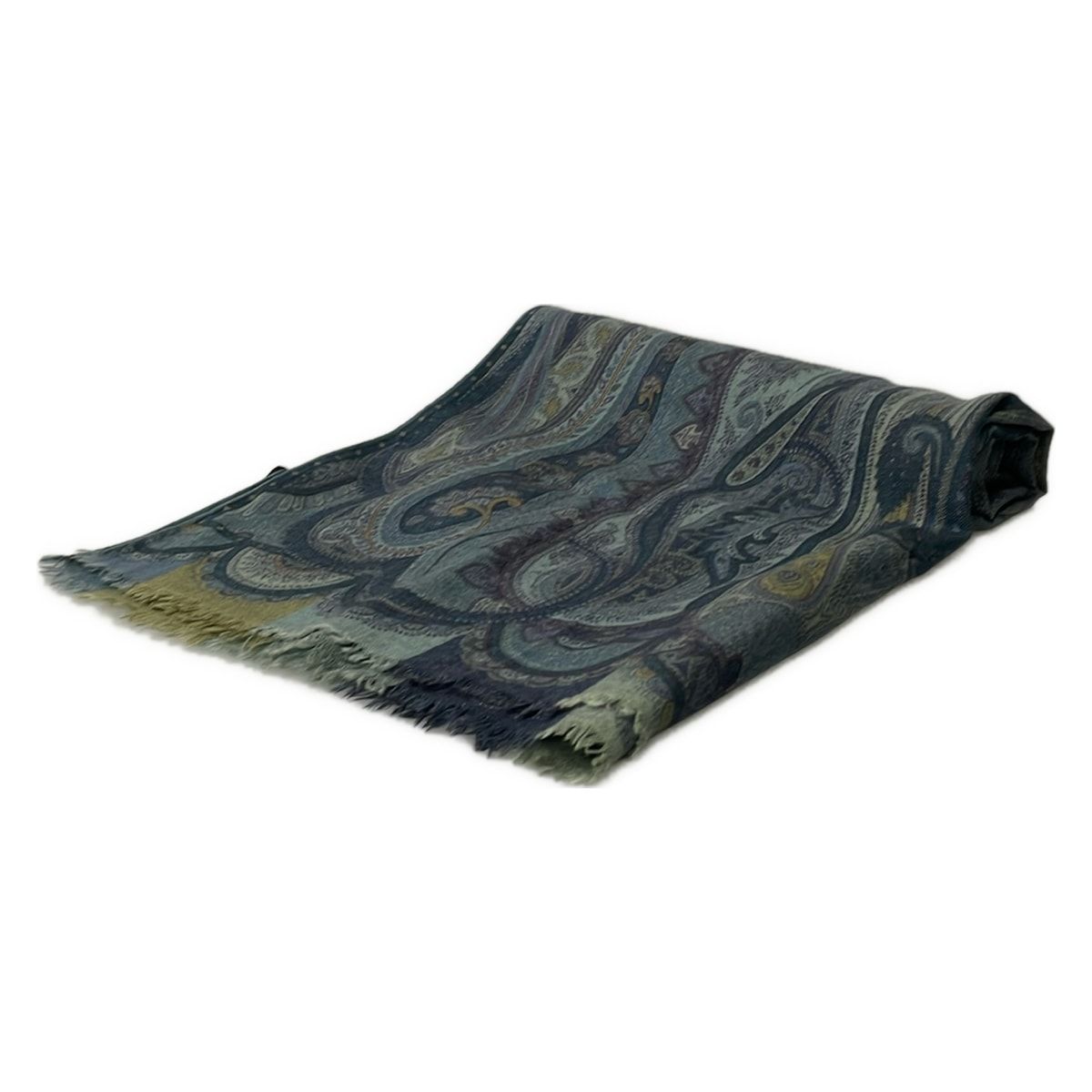 ETRO(エトロ) ストール(ショール)美品 - ネイビー×パープル×カーキ ペイズリー柄 ウール、シルク