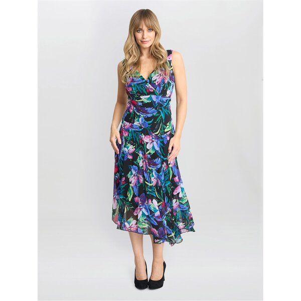 ジーナバッコーニ レディース トップス ワンピース シフォン フラワー柄 プリント フラワー Gina Bacconi Lisbeth Floral Print Chiffon Dress BLACK