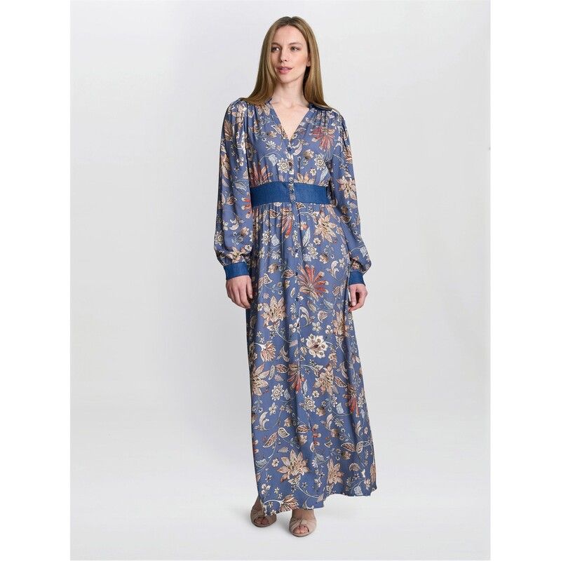 ジーナバッコーニ レディース トップス ワンピース Gina Bacconi Regina Waisted Chambray Detail Dress BLUE ブルー