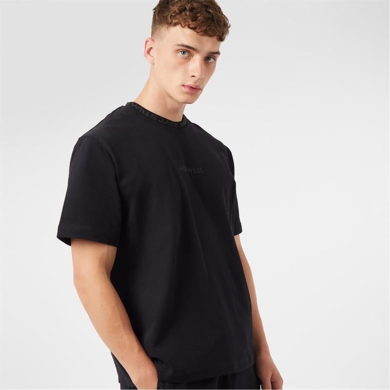ジャック ウィルス メンズ トップス Tシャツ Jack Wills Jacquard TShirt Black ブラック