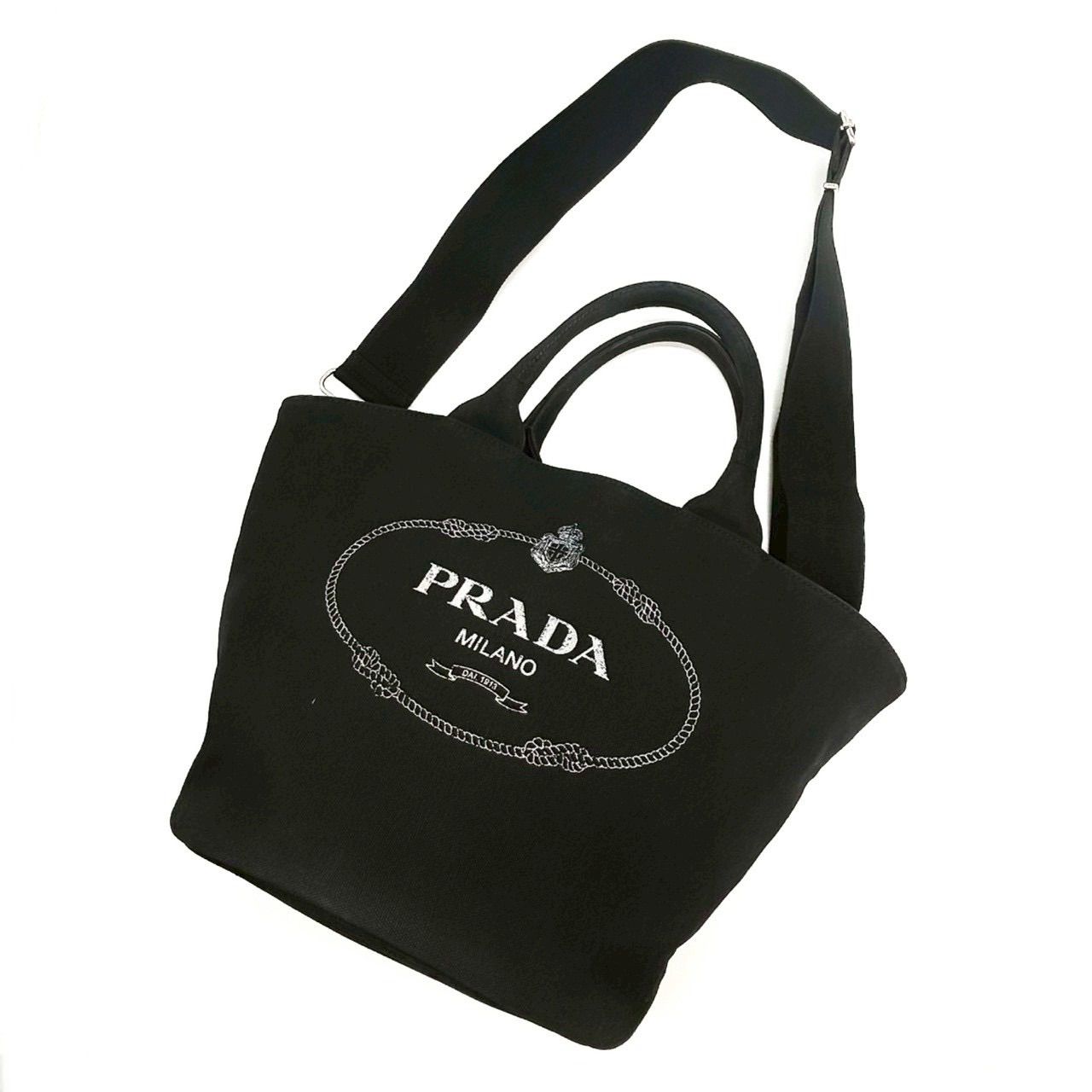 PRADA プラダ カナパ 2WAY ハンドバッグ キャンバス レザー ロゴ 