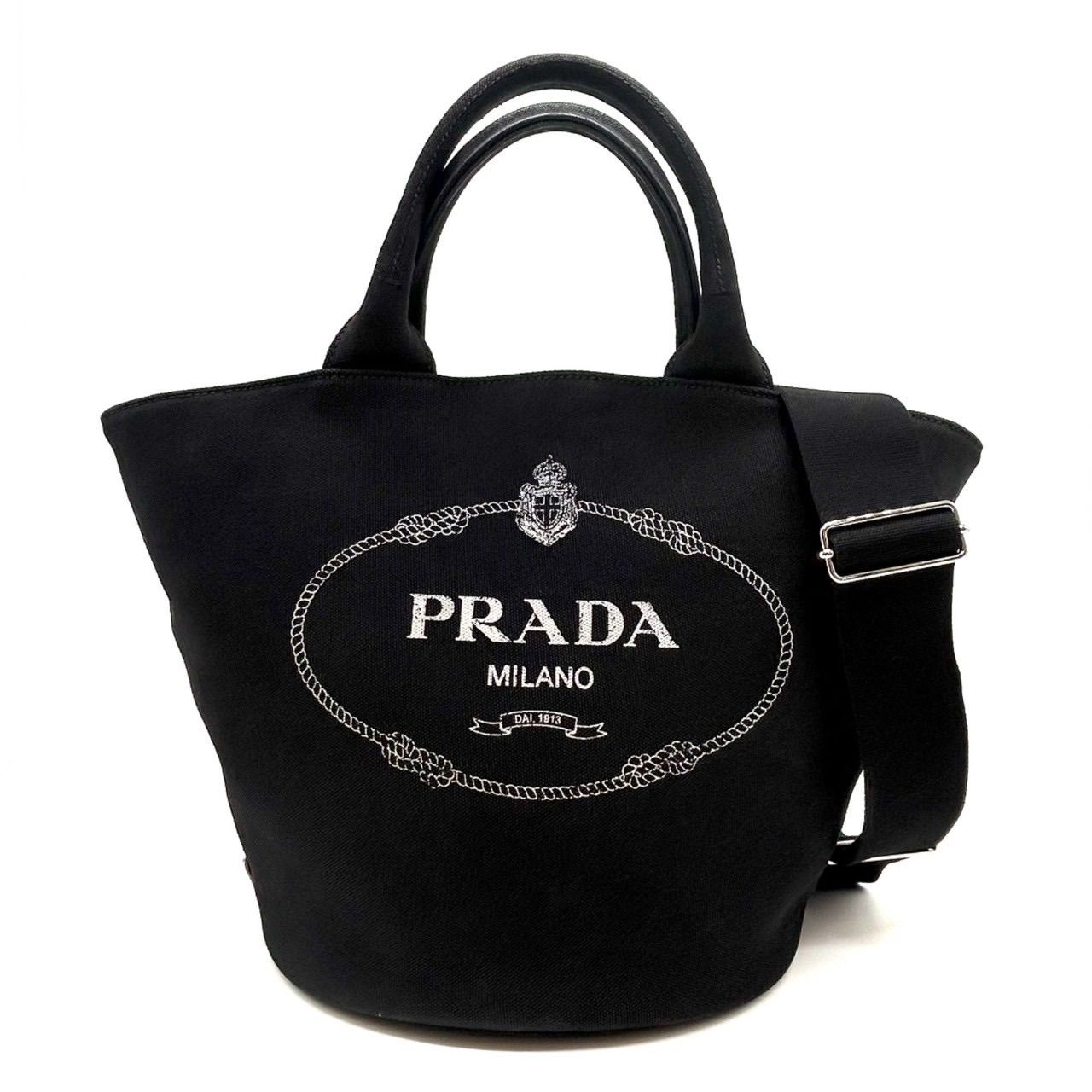 PRADA プラダ カナパ ２WAY ハンドバッグ キャンバス レザー ロゴ バケツ型 ブラック ショルダーバッグ 1BG186 レディース 鞄 ギフト プレゼント