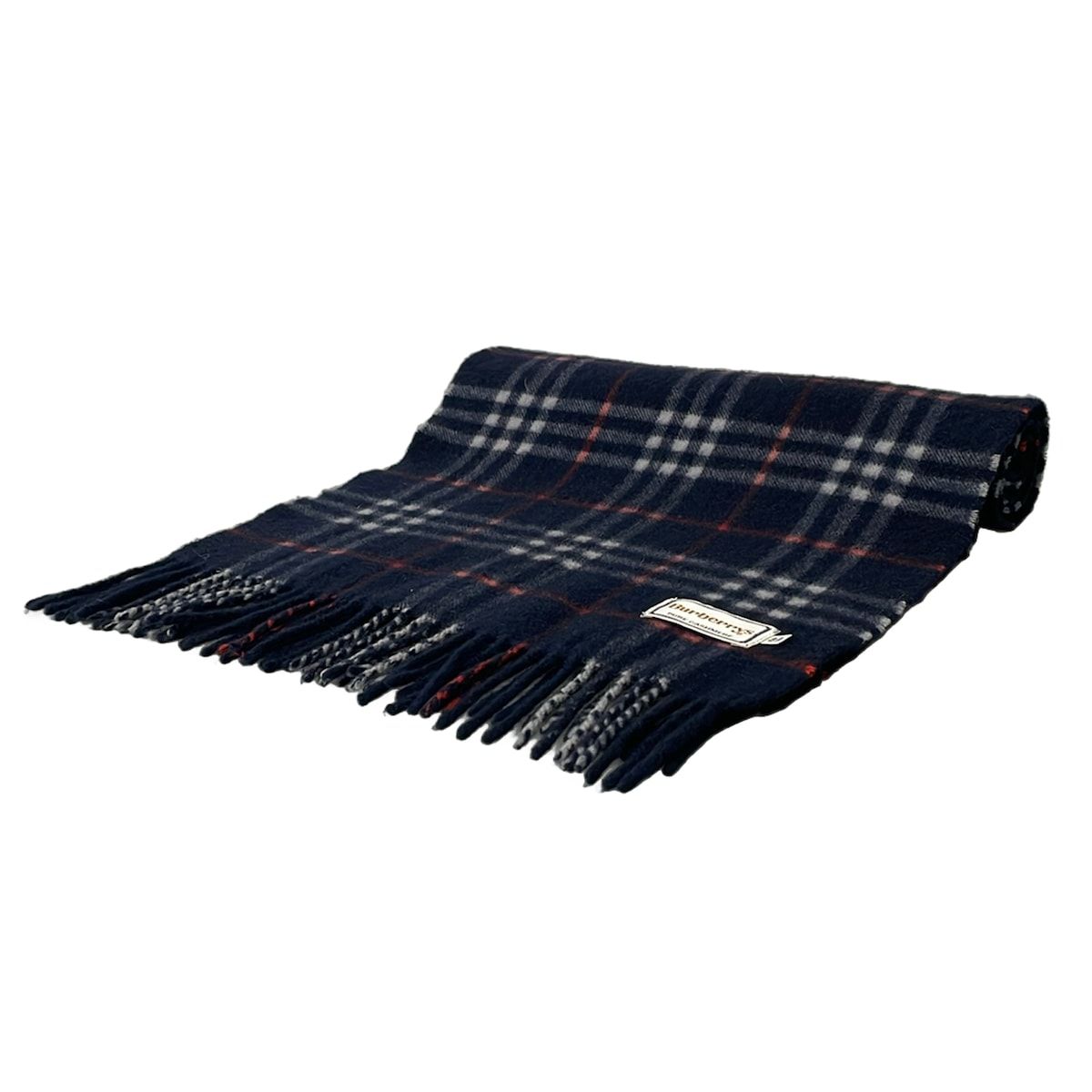 Burberry's(バーバリーズ) マフラー美品 - ダークネイビー×ライトグレー×レッド チェック柄 カシミヤ