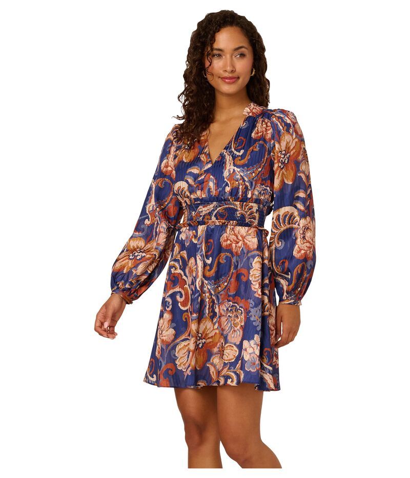 アドリアナ パペル レディース トップス ワンピース プリント Adrianna Papell Short Printed Dress Blue Multi ブルー