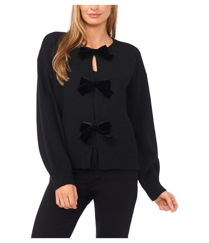 セセ レディース アウター ニット・セーター カーディガン CeCe Bow Closure Cardigan Rich Black ブラック