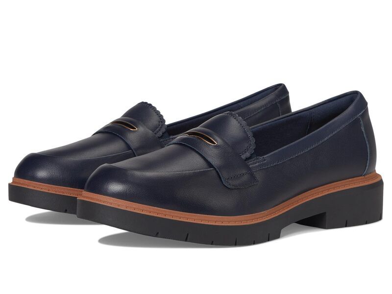 クラークス レディース シューズ スリッポン・ローファー Clarks Westlynn Glow Navy Leather ネイビー