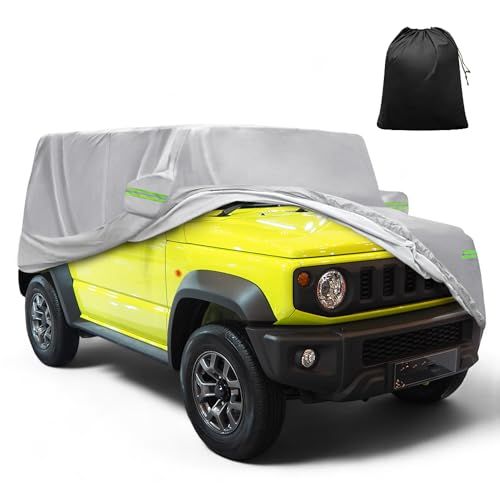X AUTOHAUX 【ジムニーに対応 JB64W/JB74W専用】385x148 x160cm 軽自動車カバー 雹対策 車 カバー 【台風対策】防風ロープ付き裏起毛 シルバートーン 梅雨対策 防炎 防塵 雪/強風/黄砂対策 撥水性 運転席側 49912403