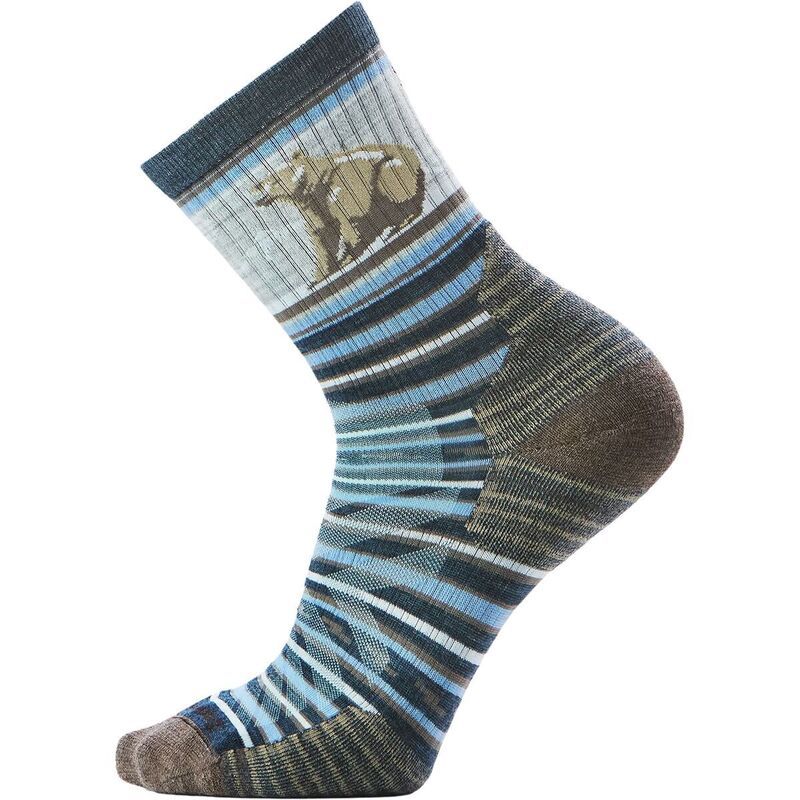 スマートウール メンズ アンダーウェア 靴下 Smartwool Hike Targeted Cushion Bear Stripe Mid Crew Sock Mens Twilight Blue