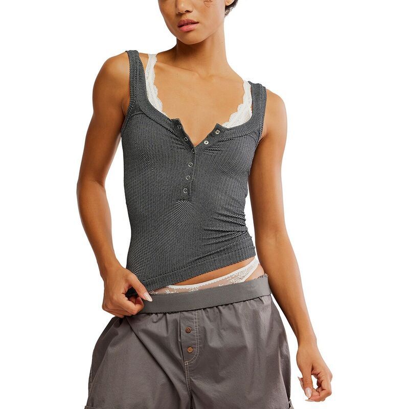 フリーピープル レディース トップス タンクトップ Free People Clean Slate Henley Womens Black ブラック