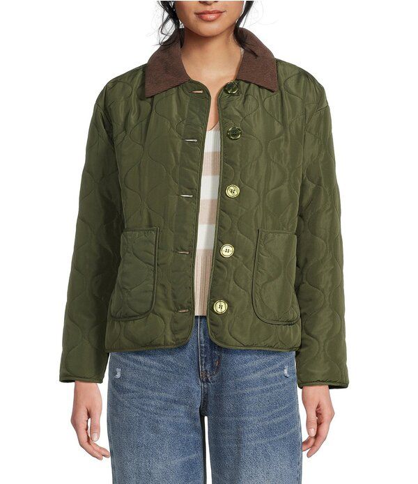 カッパーキー レディース アウター ジャケット・ブルゾン コーデュロイ キルティング Copper Key Quilted Corduroy Collar Jacket Olive オリーブ