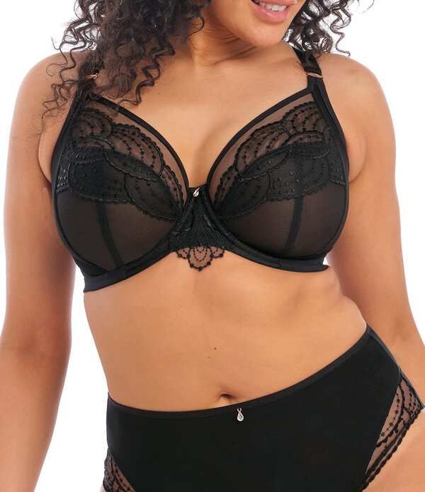 エロミ レディース アンダーウェア ブラジャー Elomi Priya FullBusted Underwire Unlined Embroidery Plunge Bra Black ブラック