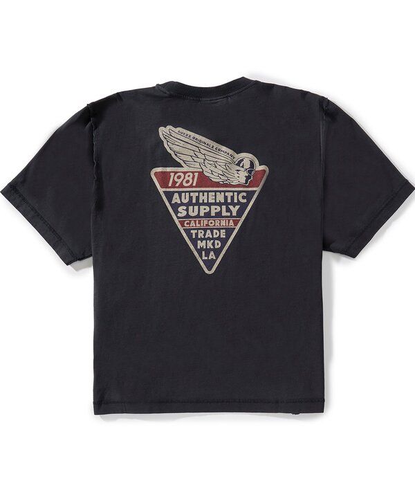 ゲス メンズ トップス シャツ クロップド ロゴ グラフィック Guess Boxy Fit Cropped Graphic Logo Short Sleeve TShirt Jet Black ブラ