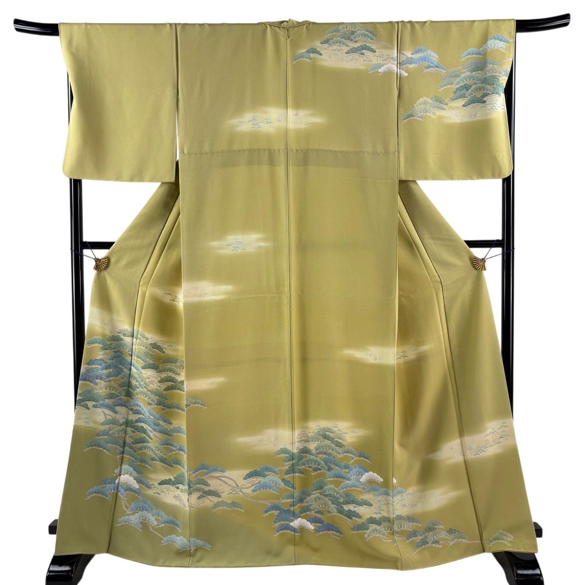 訪問着 身丈167cm 裄丈68cm L 袷 笠松 建物 抹茶色 正絹 秀品 【中古】
