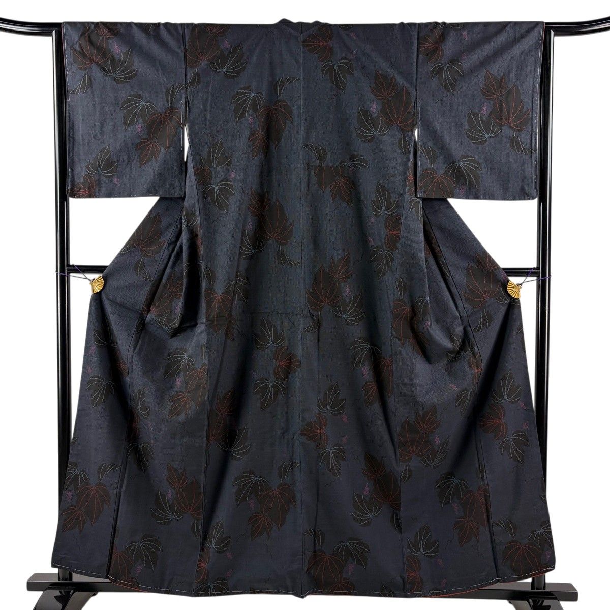【美品】 大島紬 身丈159cm 裄丈64cm M 袷 純泥染 証紙 葡萄 紺色 正絹 秀品 【中古】