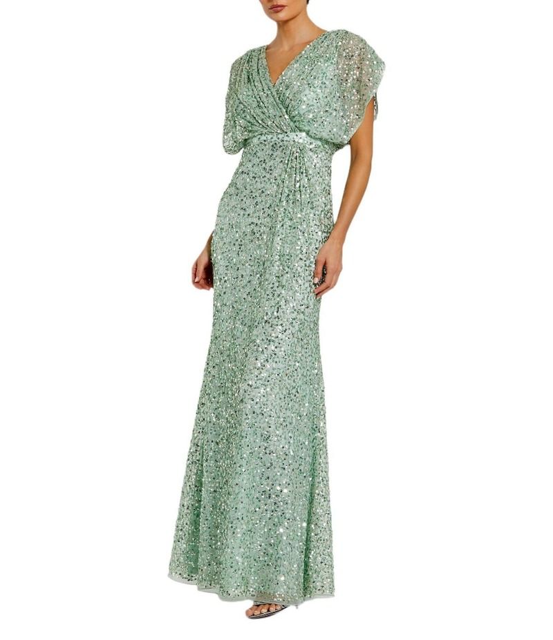 マックダガル レディース トップス ワンピース Vネック ドレープ スパンコール Mac Duggal Sequin Surplice VNeck Draped 34 Sleeve Blouson B