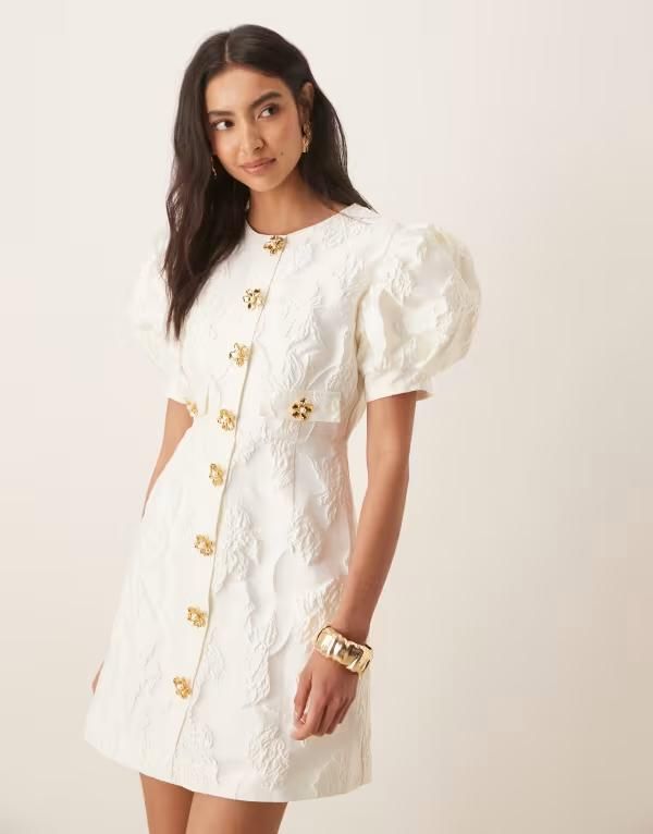 シスタージュン レディース トップス ワンピース ミニ Sister Janemone jacquard puff sleeve gold tone flower button up mini dre
