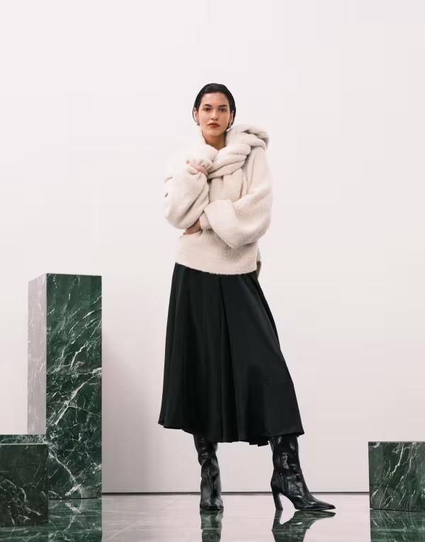 エイソス レディース ボトムスカート ミディ サテン ASOS DESIGN satin midi circle skirt Black ブラック