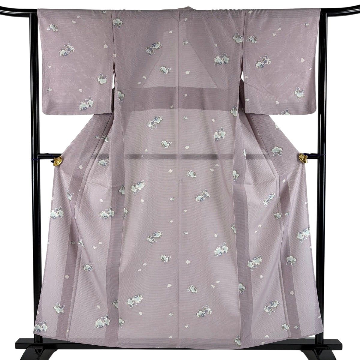 【美品】 小紋 身丈158.5cm 裄丈63.5cm S 薄物 絽 梅 薄紫 正絹 秀品 【中古】