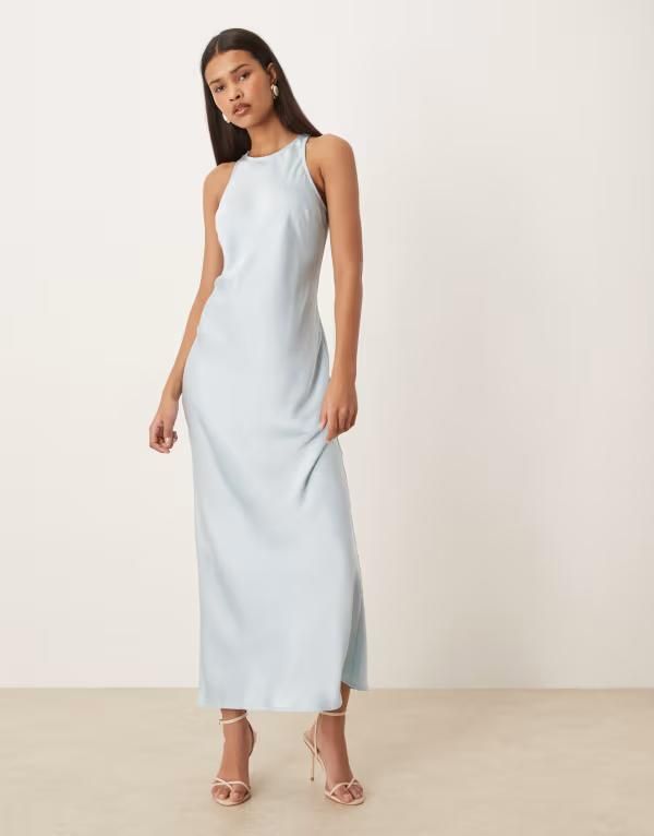 ヴィラ レディース トップス ワンピース サテン マキシ VILA racer satin maxi dress in light Nantucket breeze ブルー