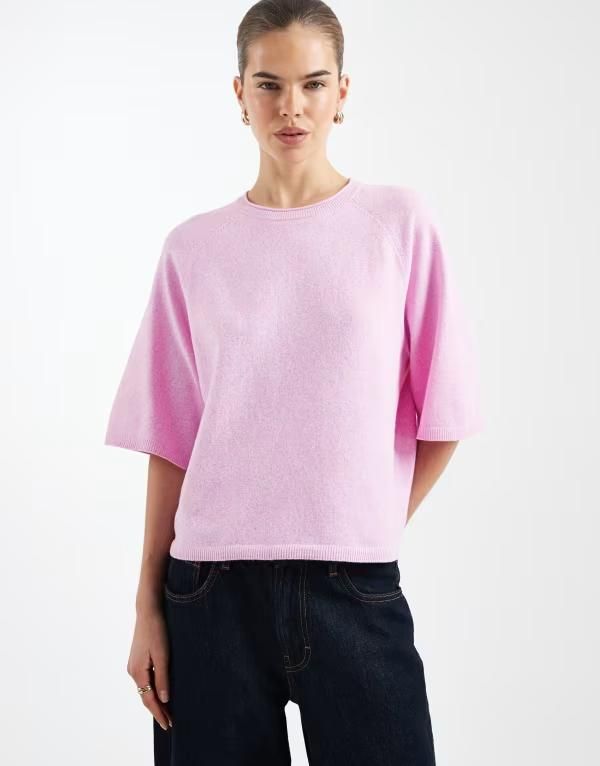 オンリー レディース アウター ニット・セーター ONLY boxy knit short sleeve top Super Pink ピンク
