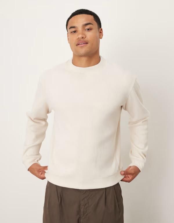 マンゴ メンズ アウター ニット・セーター モックネック セーター ニット Mango compact knit mock neck sweater in ecru ECRU エクリュ