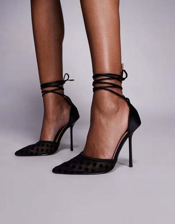 シミ レディース シューズ ヒール ドット柄 ドット メッシュ SIMMI Shoes Simmi London Mandisa polka dot mesh heeled shoes Black ブ
